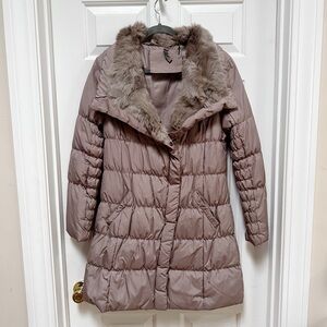 Women's Taupe Fur Trim Puffer Coat